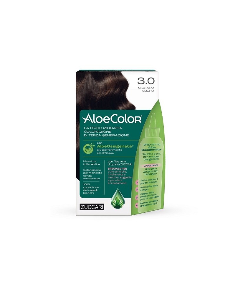 TINTURA PER CAPELLI ZUCCARI A BASE DI ALOEOSSIGENATA - ALOECOLORE 3,0 CASTANO SCURO - Abelastore.it - Cosmetici e Bellezza