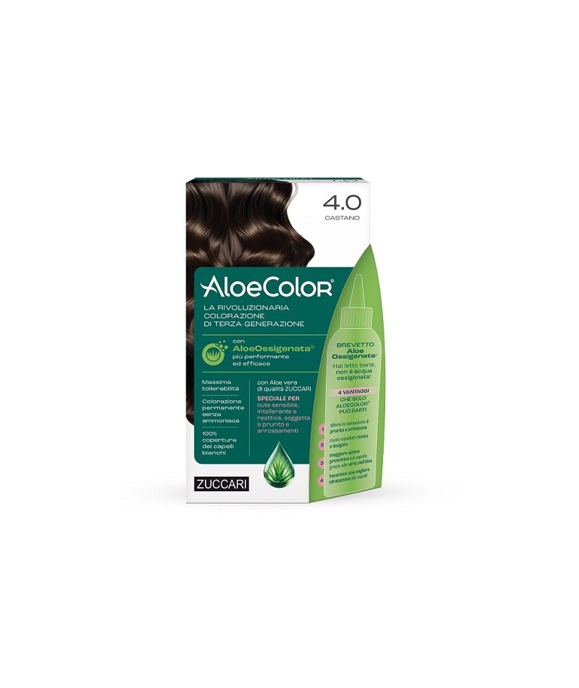 TINTURA PER CAPELLI ZUCCARI A BASE DI ALOEOSSIGENATA - ALOECOLOR COLORE 4,0 CASTANO - Abelastore.it - Cosmetici e Bellezza