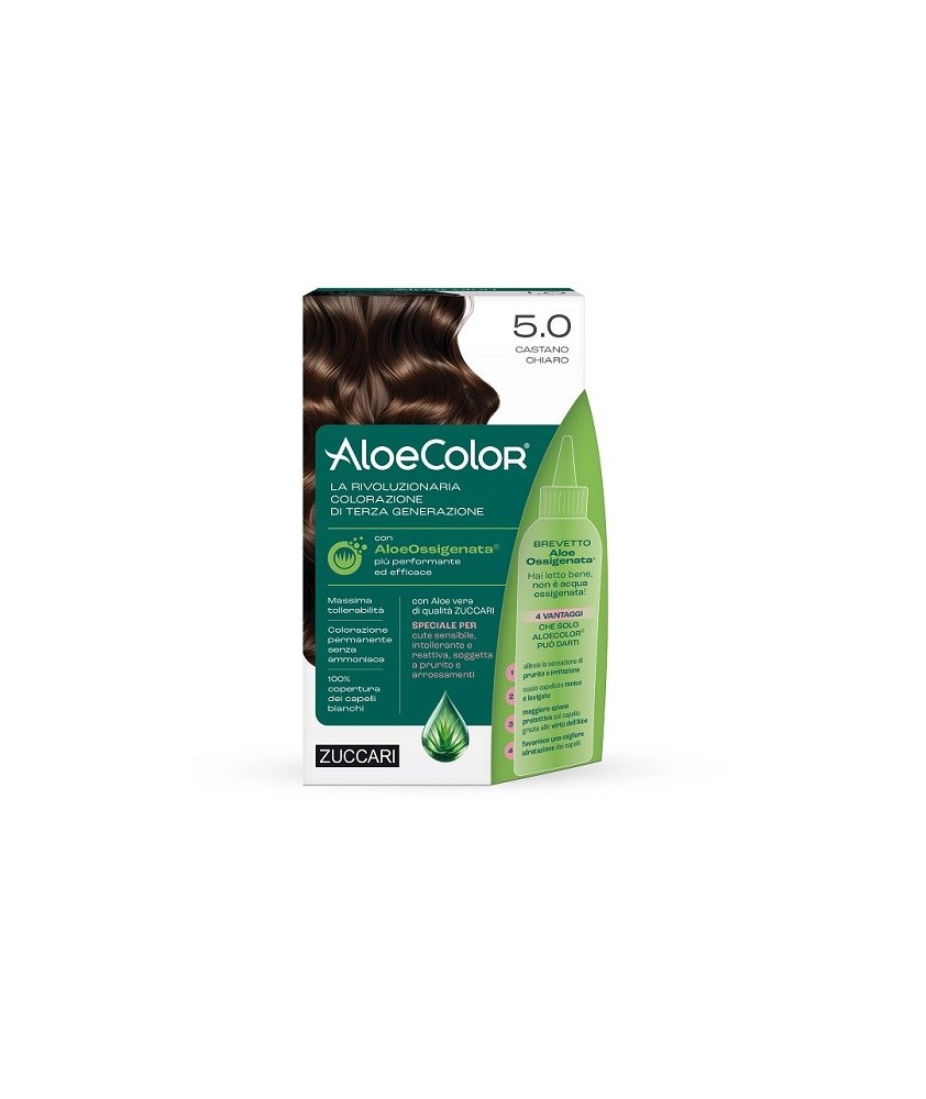 TINTURA PER CAPELLI ZUCCARI A BASE DI ALOEOSSIGENATA - ALOECOLOR COLORE 5,0 CASTANO CHIARO - Abelastore.it - Cosmetici e Bell...