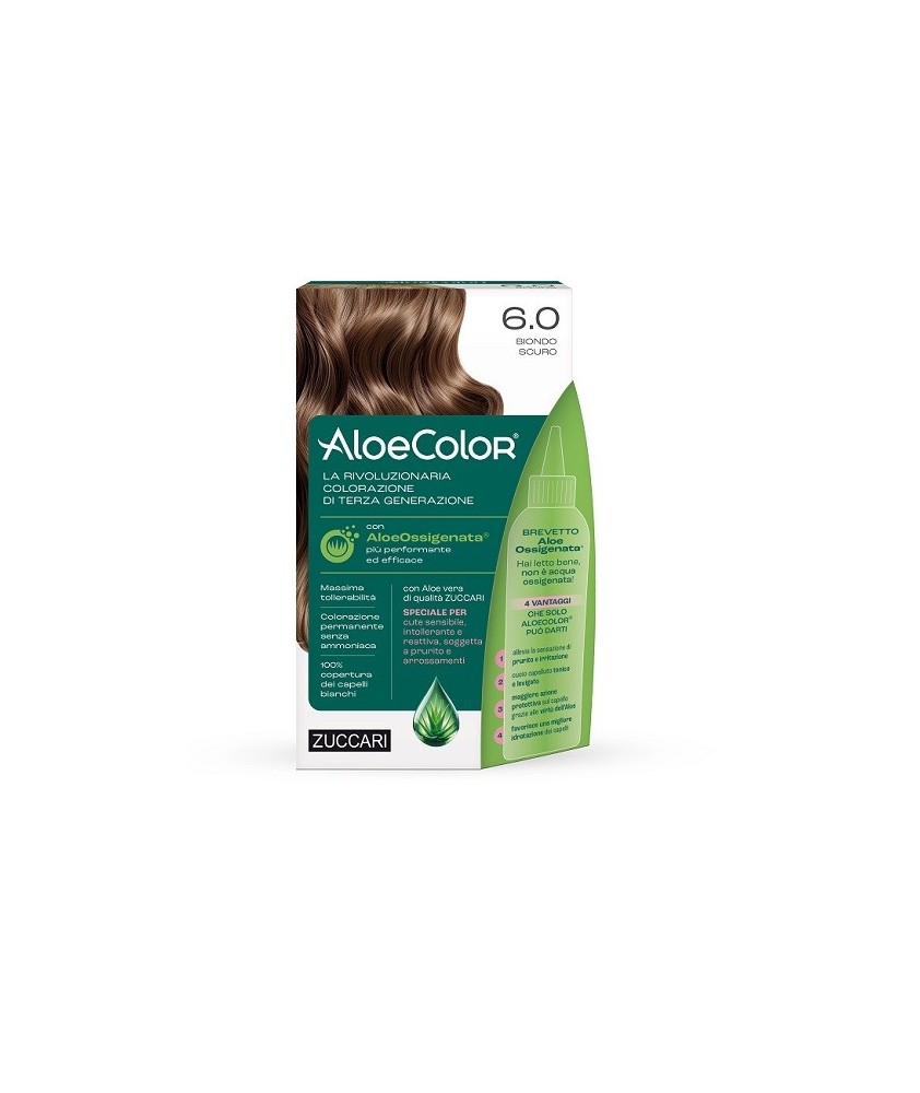 TINTURA PER CAPELLI ZUCCARI A BASE DI ALOEOSSIGENATA - ALOECOLOR COLORE 6,0 BIONDO SCURO - Abelastore.it - Cosmetici e Bellezza