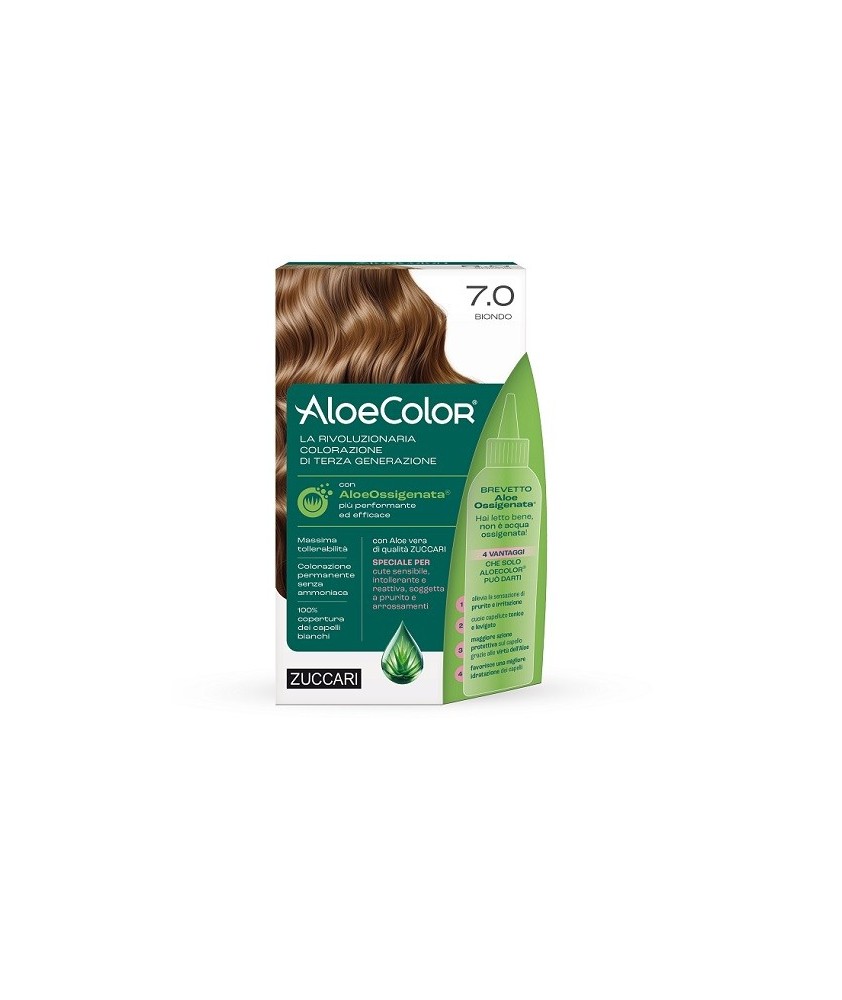 TINTURA PER CAPELLI ZUCCARI A BASE DI ALOEOSSIGENATA - ALOECOLOR COLORE 7,0 BIONDO - Abelastore.it - Cosmetici e Bellezza