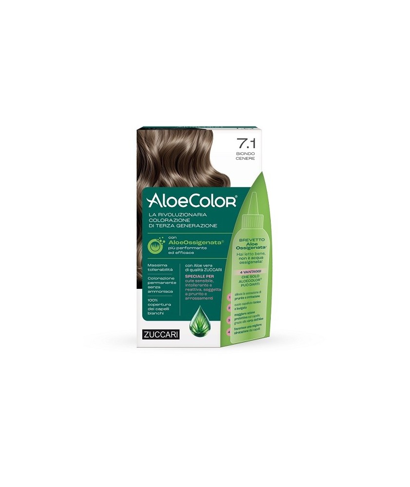 TINTURA PER CAPELLI ZUCCARI A BASE DI ALOEOSSIGENATA - ALOECOLOR COLORE 7,1 BIONDO CENERE - Abelastore.it - Cosmetici e Bellezza