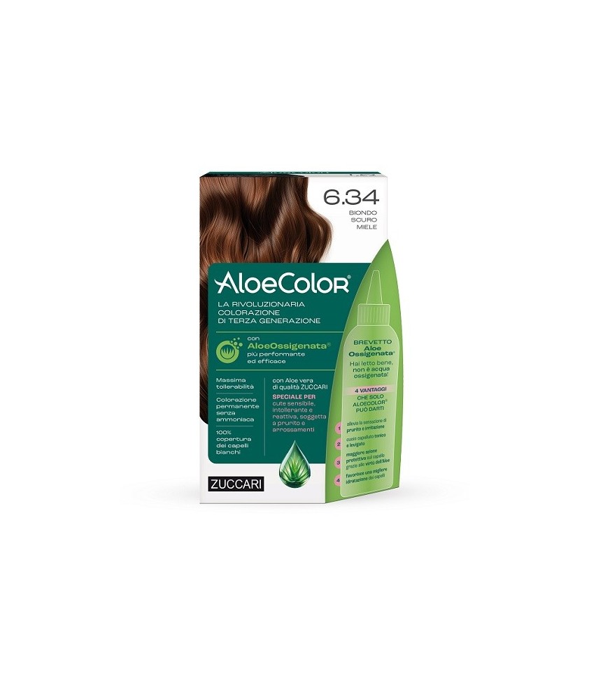 TINTURA PER CAPELLI ZUCCARI A BASE DI ALOEOSSIGENATA - ALOECOLOR COLORE 6,34 BIONDO SCURO MIELE - Abelastore.it - Cosmetici e...