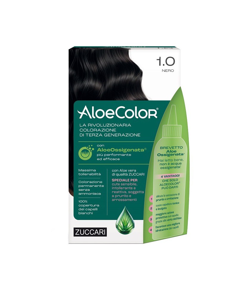 TINTURA PER CAPELLI ZUCCARI A BASE DI ALOEOSSIGENATA - ALOECOLOR 1,0 COLORE NERO - Abelastore.it - Cosmetici e Bellezza