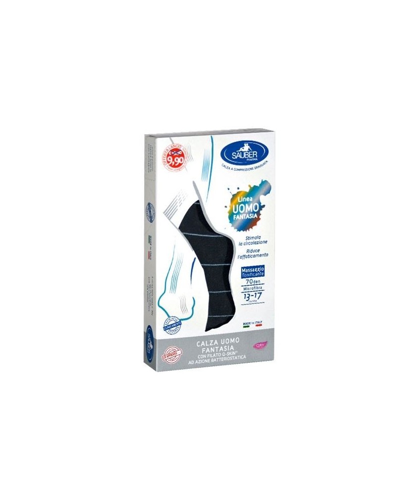 SAUBER CALZA UOMO FANTASIA Q-SKIN 70 DEN BLU RIGA SOTTILE GHIACCIO TAGLIA P PROMO - Abelastore.it - Dispositivi sanitari