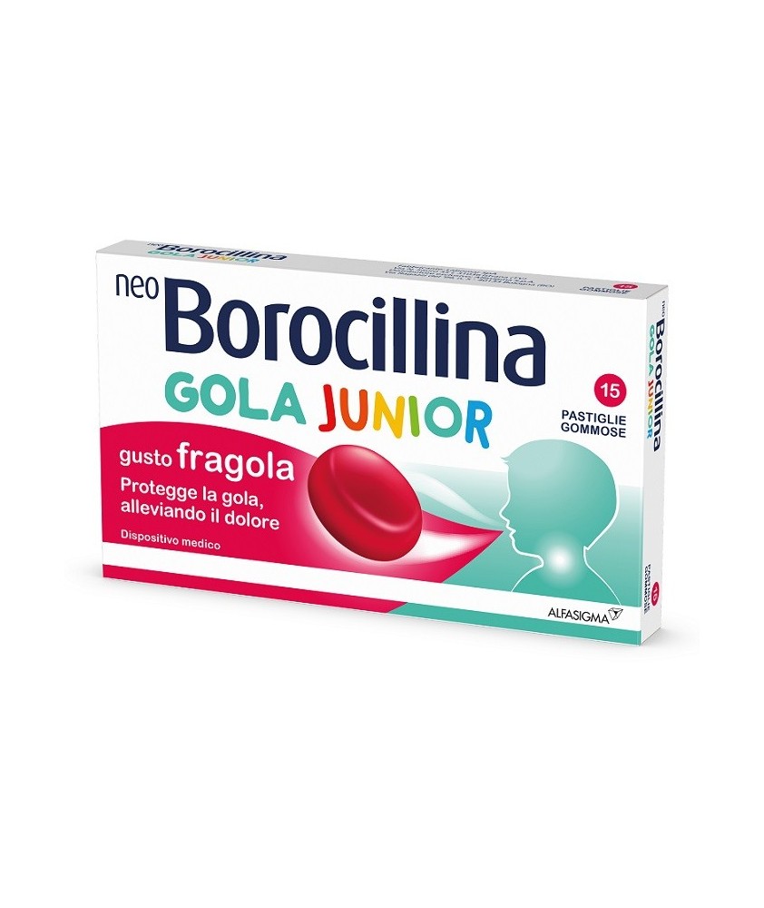 NEOBOROCILLINA GOLA JUNIOR GUSTO FRAGOLA 15 PASTIGLIE - Abelastore.it - Farmaci ed Integratori