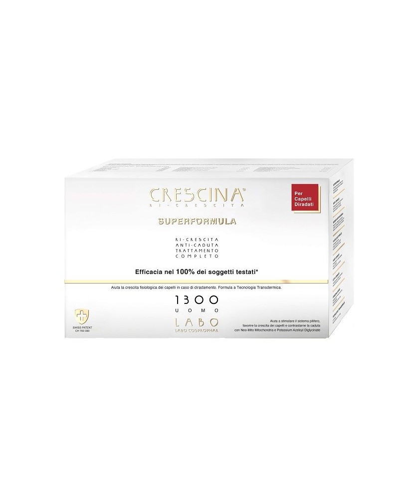 CRESCINA RI-CRESCITA SUPERFORMULA 1300 UOMO 20+20 FIALE TRATTAMENTO COMPLETO - Abelastore.it - LABO SUPERFORMULA