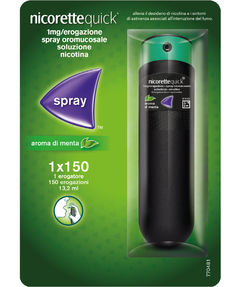 NICORETTEQUICK SPRAY OROMUCOSALE 1 FLACONE DA 150 EROGAZIONI AROMA MENTA - Abelastore.it - Farmaci ed Integratori