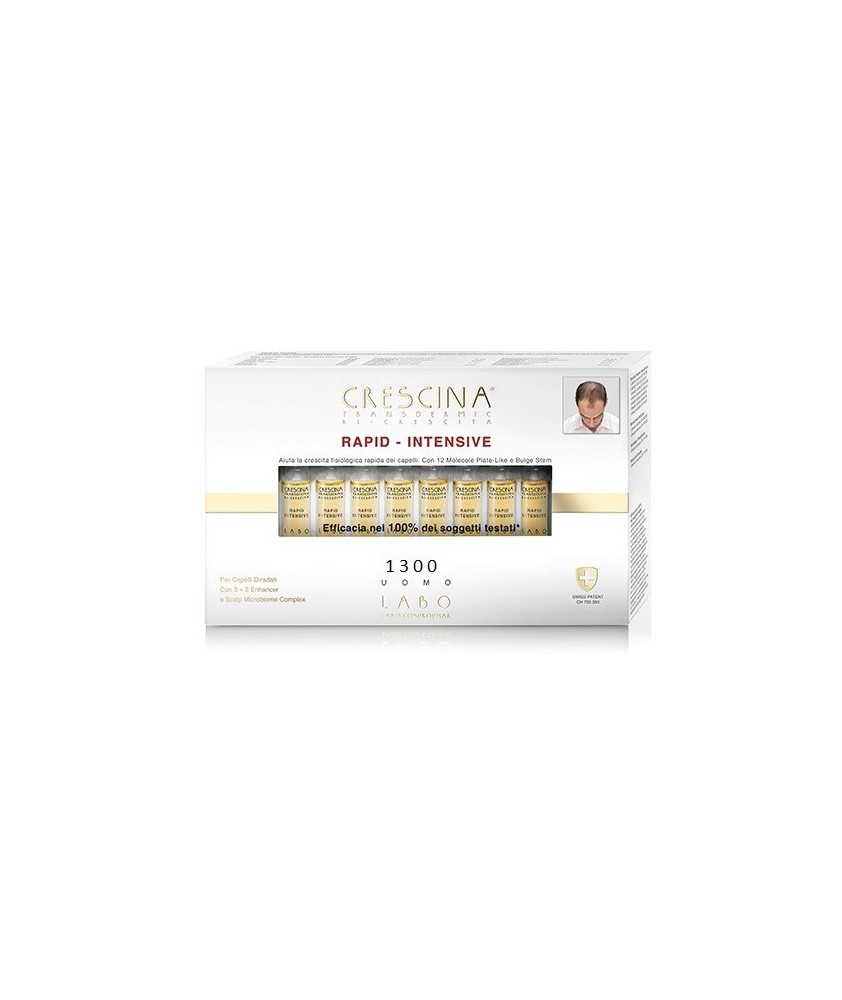 CRESCINA RAPID-INTENSIVE TRANSDERMIC RI-CRESCITA 1300 UOMO 20 FIALE 3,5 ML - Abelastore.it - Cosmetici e Bellezza