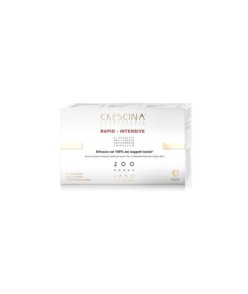 CRESCINA TRANSDERMIC RAPID-INTENSIVE RI-CRESCITA 200 UOMO TRATTAMENTO COMPLETO 10+10 FIALE - Abelastore.it - Capelli